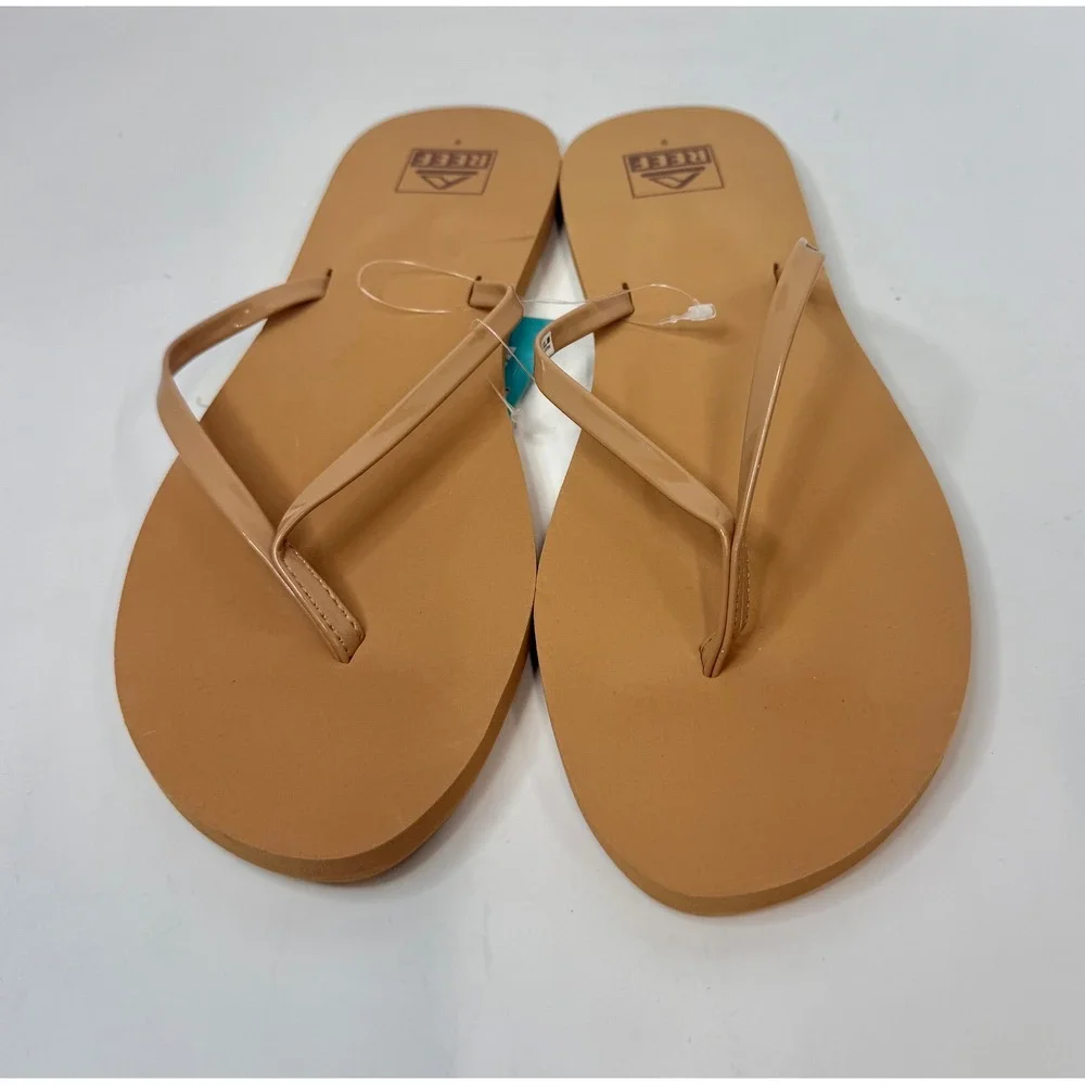 Reef Bliss Nights Natural Patent slim Sandals Flip Flops Size 9 Women